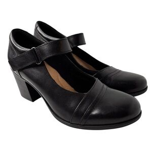 Clarks Collection Diane Mary Jane Pump Black Leather Shoe Sz 10 Block Heel NEW
